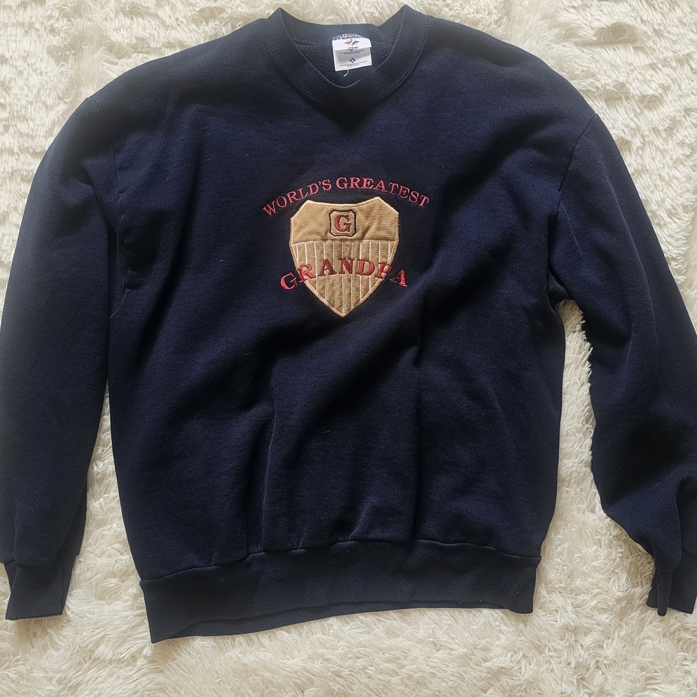 World's Greatest GrandpaCore Navy Crew Neck Sweater Vintage By Jerzees  Large